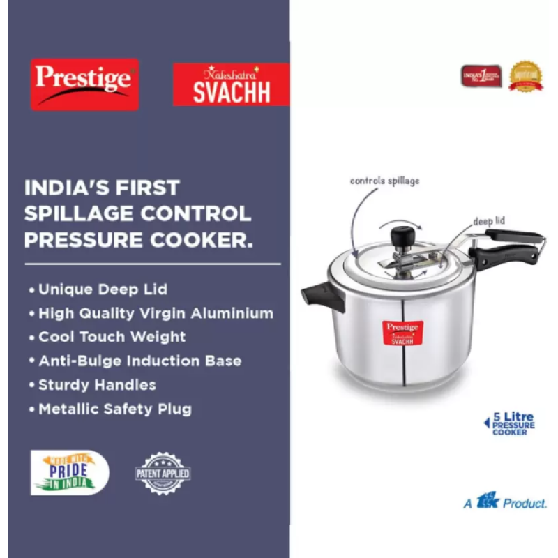 Prestige Svachh Nakshatra Plus Induction Bottom Pressure Cooker | 5 L | Aluminium | 10734 Prestige Svachh Nakshatra Plus Induction Bottom Pressure Cooker | 5 L | Aluminium | 10734