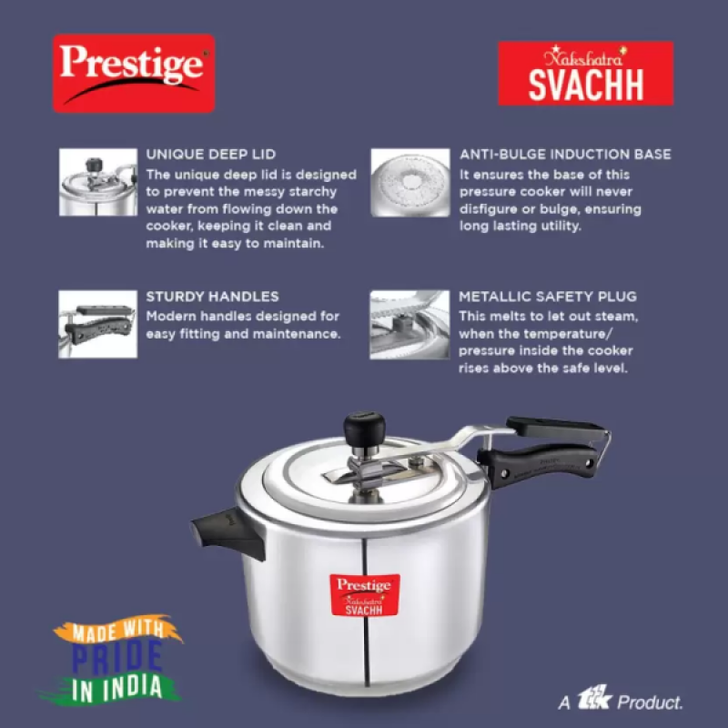 Prestige Svachh Nakshatra Plus Induction Bottom Pressure Cooker | 5 L | Aluminium | 10734 Prestige Svachh Nakshatra Plus Induction Bottom Pressure Cooker | 5 L | Aluminium | 10734