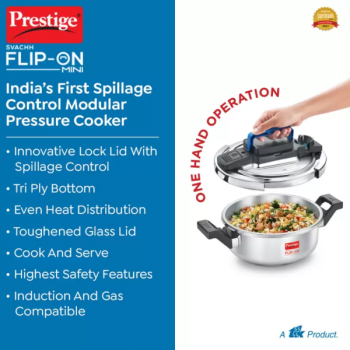 Prestige Svachh Flip-on Mini Stainless Steel Pressure Cooker | Spillage Control | 2 L | 18 cm | 20164 Prestige Svachh Flip-on Mini Stainless Steel Pressure Cooker | Spillage Control | 2 L | 18 cm | 20164