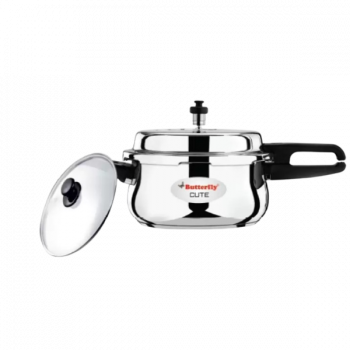 Butterfly Present Stainless steel cute cooker with extra glass Lid | 5.5 L Induction Bottom Pressure Cooker | Stainless Steel