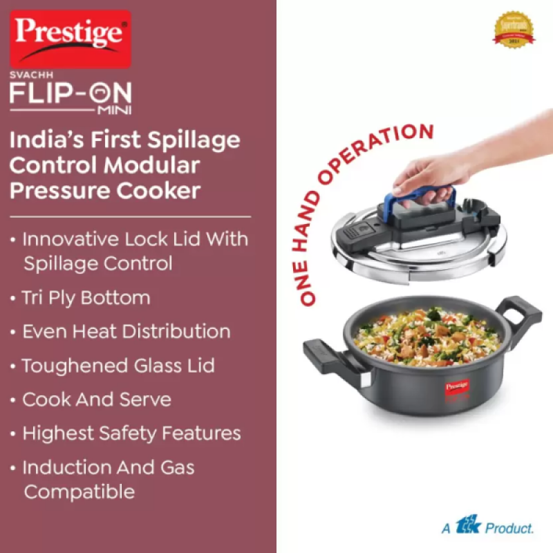 Prestige Flip-on Mini 2 L Induction Bottom Pressure Cooker | Hard Anodized Prestige Flip-on Mini 2 L Induction Bottom Pressure Cooker | Hard Anodized