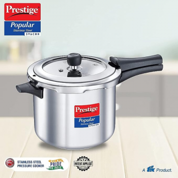 Prestige Popular Svachh Stainless Steel Outer Lid Pressure Cooker | 2 Ltr | Silver