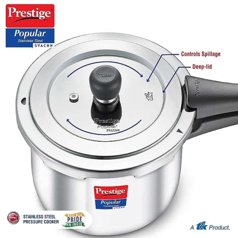 Prestige Popular Svachh Stainless Steel Outer Lid Pressure Cooker | 2 Ltr | Silver Prestige Popular Svachh Stainless Steel Outer Lid Pressure Cooker | 2 Ltr | Silver