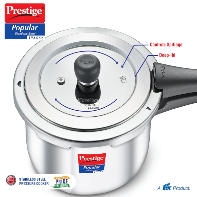 Prestige Popular Svachh Pressure Cooker | 3 L | Outer Lid | Spillage Control Stainless Steel | Silver | 20172 Prestige Popular Svachh Pressure Cooker | 3 L | Outer Lid | Spillage Control Stainless Steel | Silver | 20172