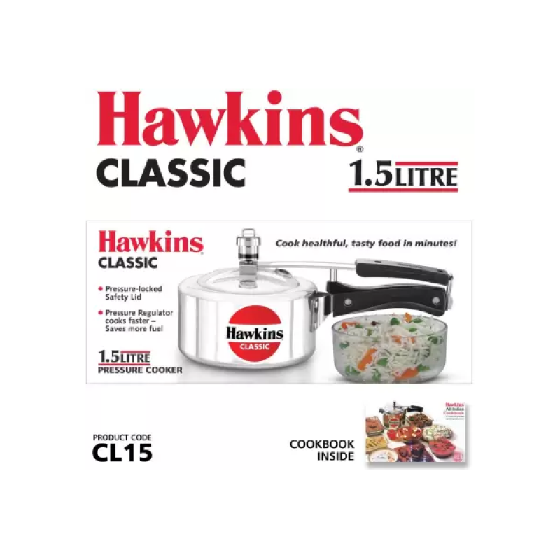 Hawkins Classic Pressure Cooker | 1.5 L | Aluminium Hawkins Classic Pressure Cooker | 1.5 L | Aluminium