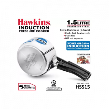 Hawkins Induction Bottom Pressure Cooker | Stainless Steel | 1.5 L | HSS15 Hawkins Induction Bottom Pressure Cooker | Stainless Steel | 1.5 L | HSS15