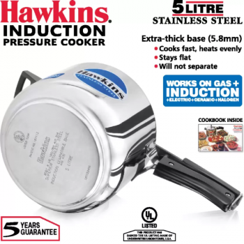 Hawkins Inner Lid Induction Bottom Pressure Cooker | Stainless Steel | 5 L | HSS50 Hawkins Inner Lid Induction Bottom Pressure Cooker | Stainless Steel | 5 L | HSS50