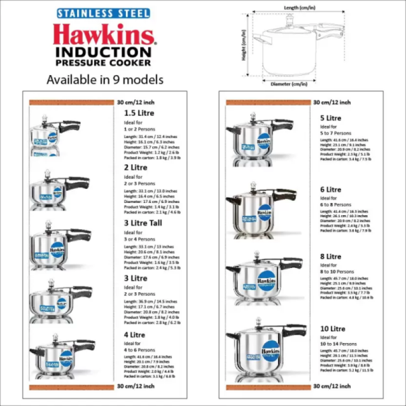 Hawkins Inner Lid Induction Bottom Pressure Cooker | Stainless Steel | 5 L | HSS50 Hawkins Inner Lid Induction Bottom Pressure Cooker | Stainless Steel | 5 L | HSS50