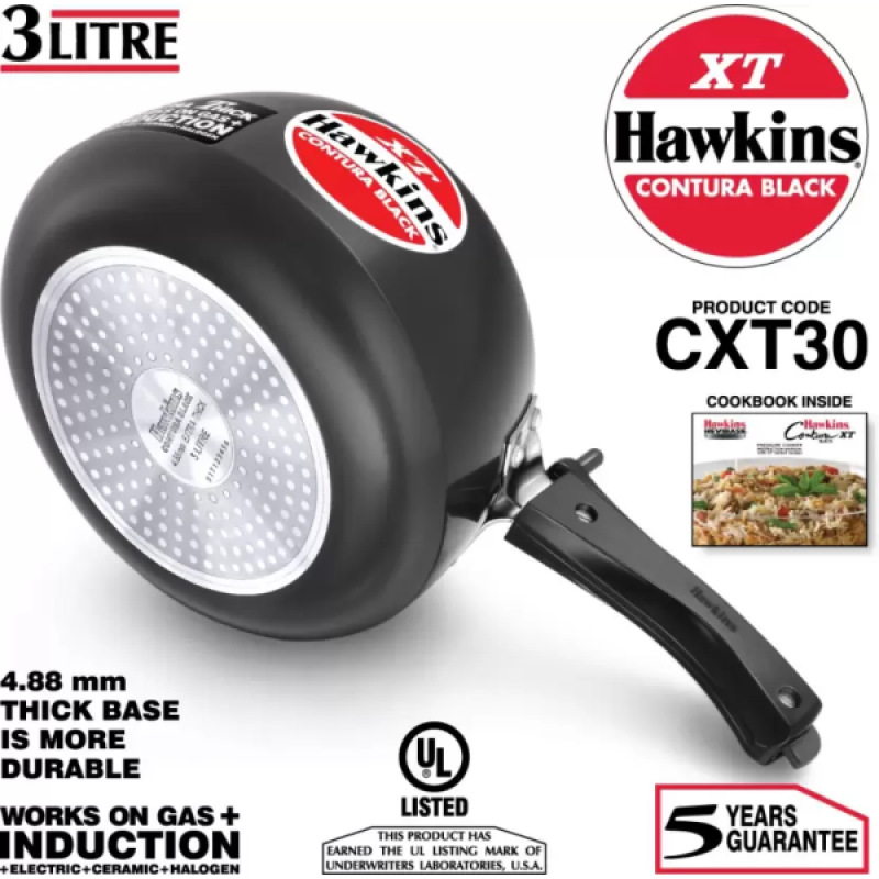 Hawkins Contura XT Induction Bottom Pressure Cooker | 3 L | Black | CXT30 Hawkins Contura XT Induction Bottom Pressure Cooker | 3 L | Black | CXT30