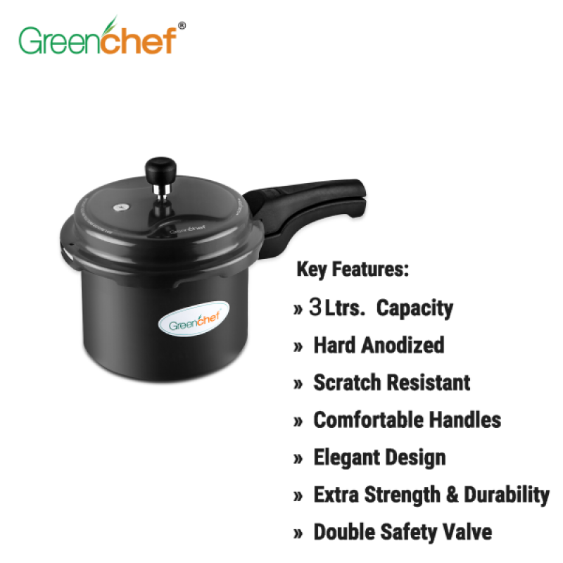 Greenchef Insta Induction Bottom Pressure Cooker | Hard Anodized | 3 L Greenchef Insta Induction Bottom Pressure Cooker | Hard Anodized | 3 L