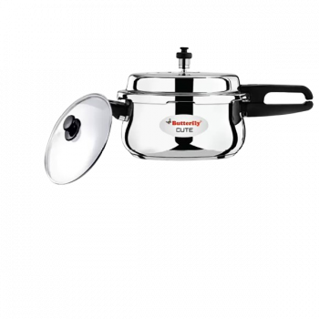 Butterfly Present Stainless steel cute Bottom Pressure Cooker | extra glass Lid | 3 L | Silver