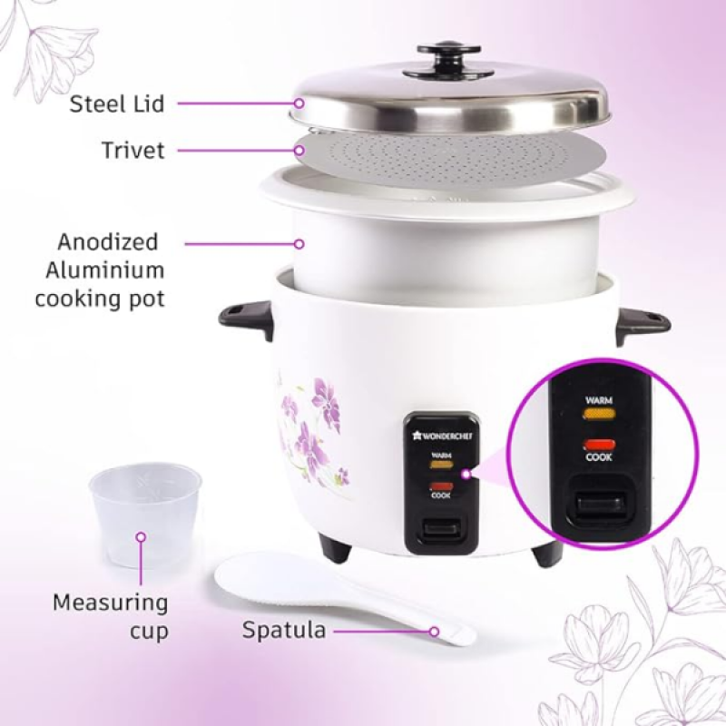 WONDERCHEF Nutri Cook Electric Rice Cooker With Single Bowl | 1.8 Litres | White WONDERCHEF Nutri Cook Electric Rice Cooker With Single Bowl | 1.8 Litres | White