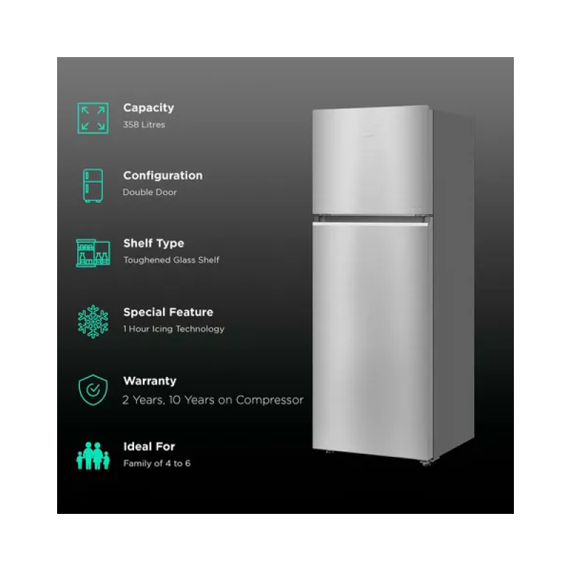 Haier Frost Free Double Door Convertible Refrigerator | 358 Litres | 3 Star | Triple Inverter Technology | Inox Steel | HRF-4083BIS-P Haier Frost Free Double Door Convertible Refrigerator | 358 Litres | 3 Star | Triple Inverter Technology | Inox Steel | HRF-4083BIS-P