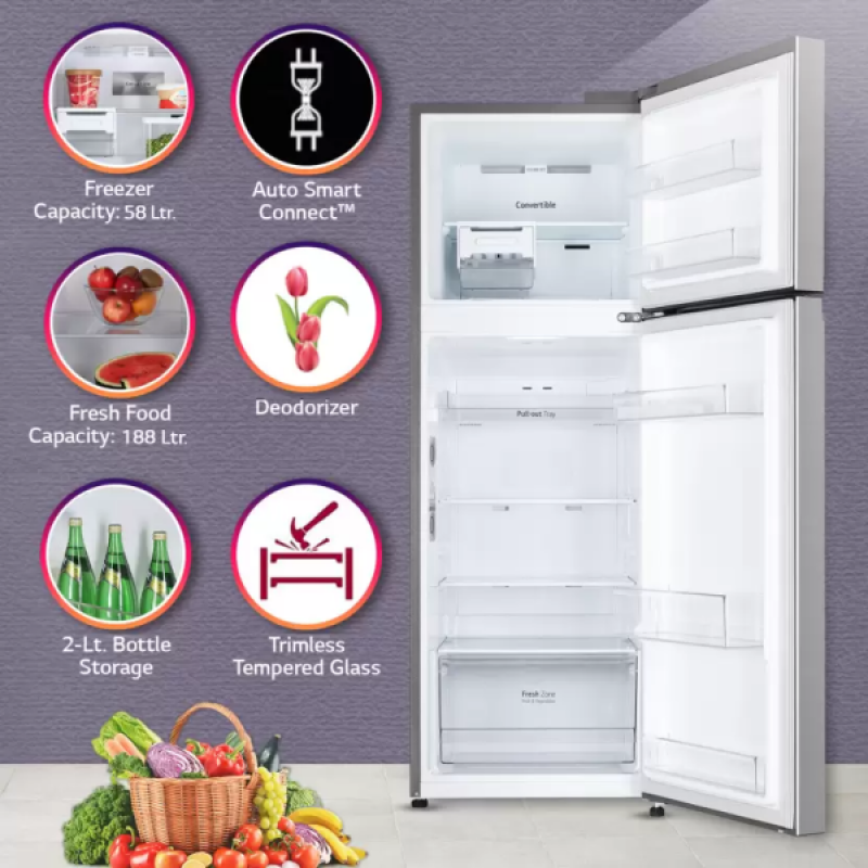 LG Double Door Refrigerator | 246 L | 3 Star | Shiny Steel | GL-T262TPZX APZZEBN LG Double Door Refrigerator | 246 L | 3 Star | Shiny Steel | GL-T262TPZX APZZEBN