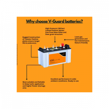 V-Guard VJ145 Flat Tubular Battery 135Ah | 40 Months Warranty VJ145 use with Pure Sine Wave Inverter