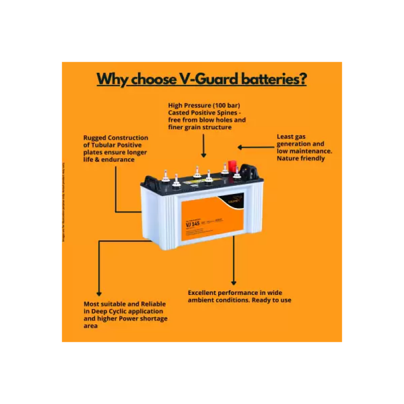 V-Guard VJ145 Flat Tubular Battery 135Ah | 40 Months Warranty VJ145 use with Pure Sine Wave Inverter V-Guard VJ145 Flat Tubular Battery 135Ah | 40 Months Warranty VJ145 use with Pure Sine Wave Inverter