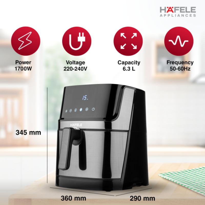 Hafele Noil Digital Air Fryer | 6.3 L Capacity | 1700W | Black Hafele Noil Digital Air Fryer | 6.3 L Capacity | 1700W | Black