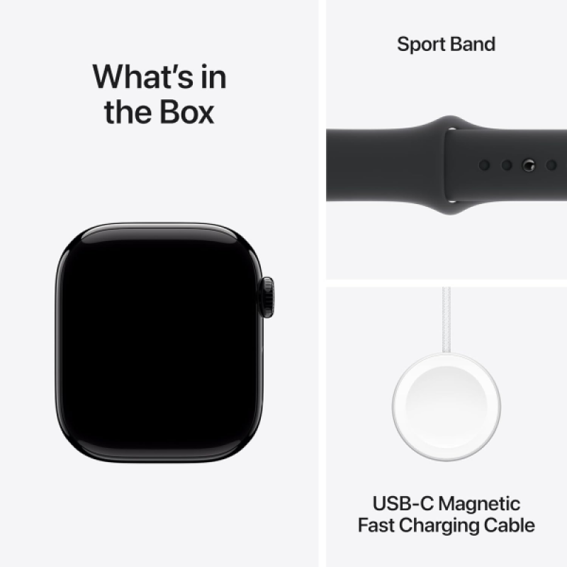 Apple Watch Series 10 | GPS | 42mm | M/L | Jet Black Aluminium with Sport Band | Black Strap | MWWF3HN/A Apple Watch Series 10 | GPS | 42mm | M/L | Jet Black Aluminium with Sport Band | Black Strap | MWWF3HN/A