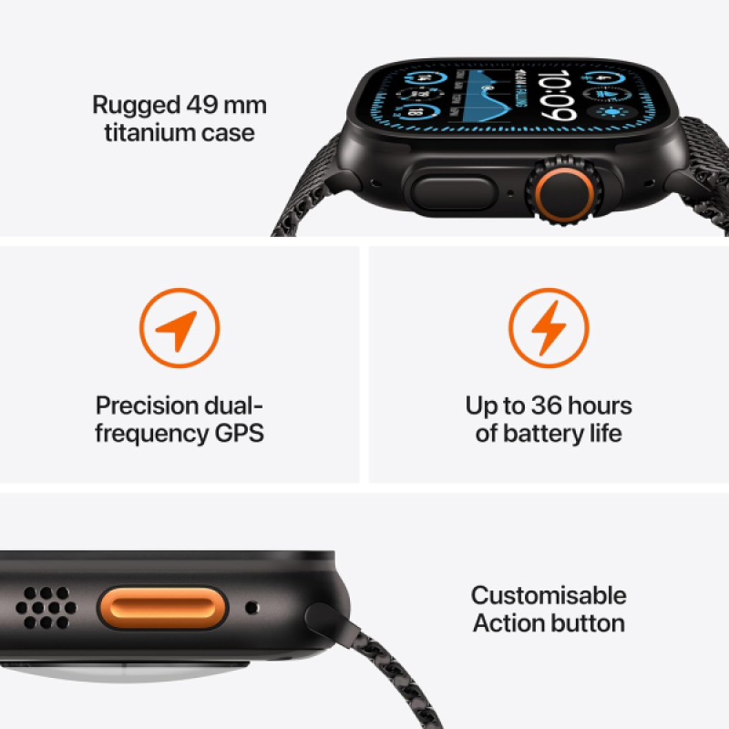 Apple Watch Ultra 2 | GPS | Cellular | 49mm | M/L | Black Titanium Case with Black Trail Loop | Black Strap | MX4V3HN/A Apple Watch Ultra 2 | GPS | Cellular | 49mm | M/L | Black Titanium Case with Black Trail Loop | Black Strap | MX4V3HN/A