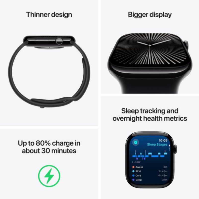 Apple Watch Series 10 | GPS | Cellular | 46mm | M/L | Jet Black Aluminium with Black Sport Band | Jet Black Strap Apple Watch Series 10 | GPS | Cellular | 46mm | M/L | Jet Black Aluminium with Black Sport Band | Jet Black Strap