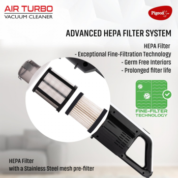Pigeon by Stovekraft Airturbo Handheld Dry Vacuum Cleaner | 600W | HEPA+STEELMESH FFT Technology FILTER | 18 kPa Suction power | 16231 Pigeon by Stovekraft Airturbo Handheld Dry Vacuum Cleaner | 600W | HEPA+STEELMESH FFT Technology FILTER | 18 kPa Suction power | 16231