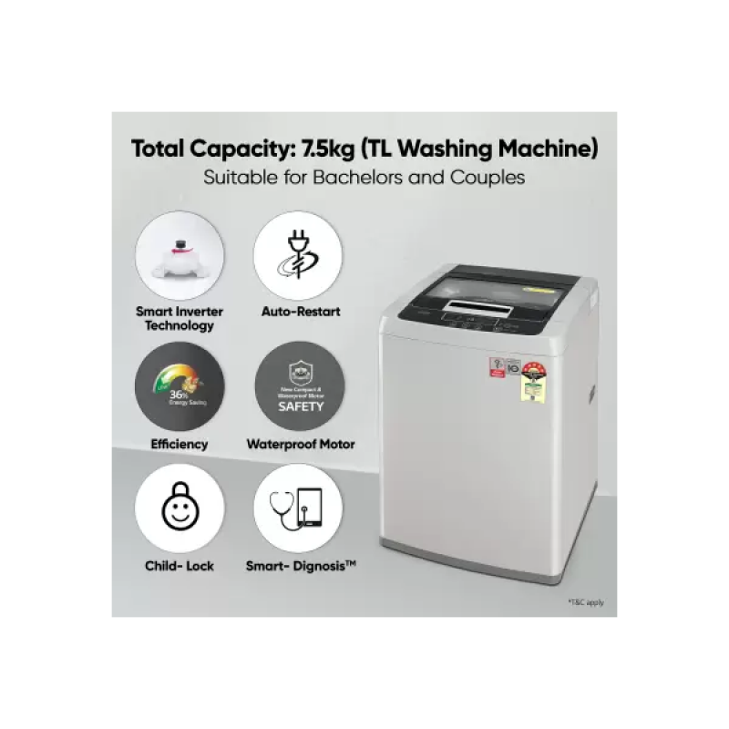 LG Fully Automatic Top Load Washing Machine | 7.5 kg | T75SPSF1Z LG Fully Automatic Top Load Washing Machine | 7.5 kg | T75SPSF1Z