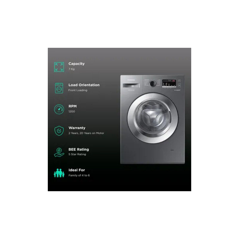 SAMSUNG Inverter Fully Automatic Front Load Washing Machine | 7 kg | 5 Star | Inox Grey | WW70R22EK0X SAMSUNG Inverter Fully Automatic Front Load Washing Machine | 7 kg | 5 Star | Inox Grey | WW70R22EK0X