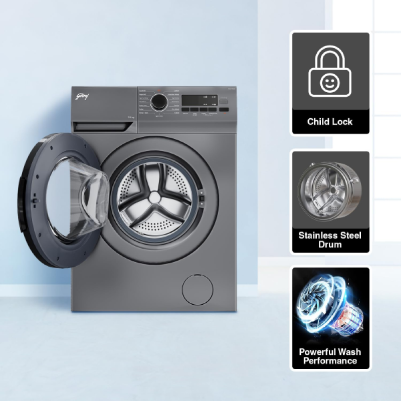 Godrej EcoWash Fully Automatic Front Load Washing Machine | 7 Kg | Silver Stream | WFEON ARG 7012 5.0 FEBT SLSR Godrej EcoWash Fully Automatic Front Load Washing Machine | 7 Kg | Silver Stream | WFEON ARG 7012 5.0 FEBT SLSR