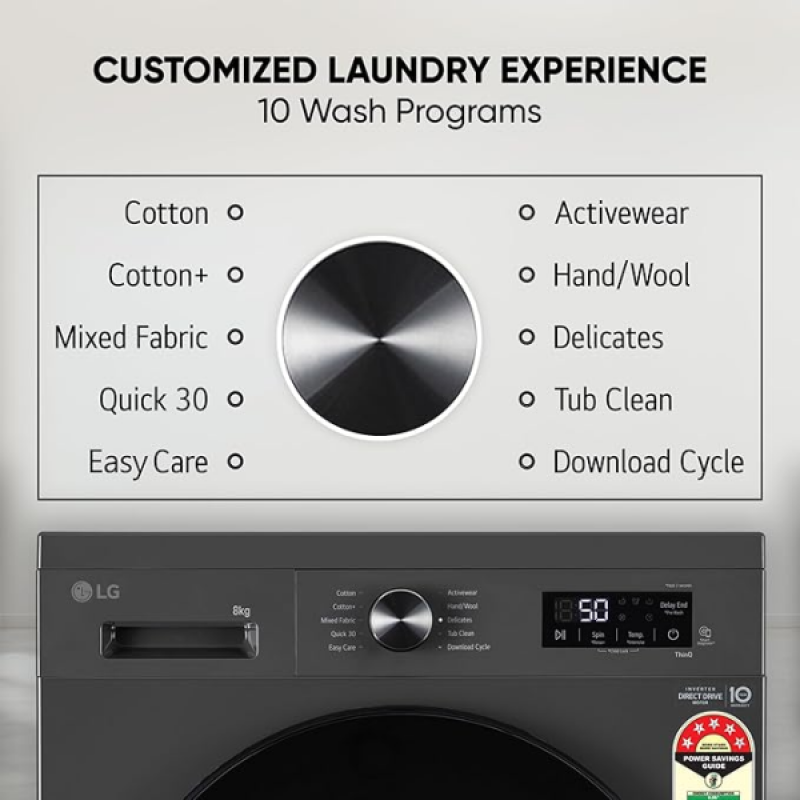 LG Fully Automatic Front Load Washing Machine | 8 kg | In-built Heater | Grey Black | FHB1208Z4M LG Fully Automatic Front Load Washing Machine | 8 kg | In-built Heater | Grey Black | FHB1208Z4M