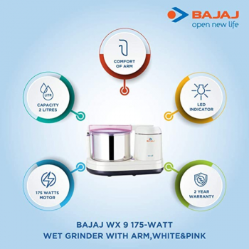 BAJAJ WX 9 Mixer Grinder | 175 W | 1 Jar | White Black