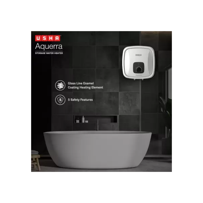 USHA AQUERRA 10 L Storage Water Geyser | White & Black USHA AQUERRA 10 L Storage Water Geyser | White & Black