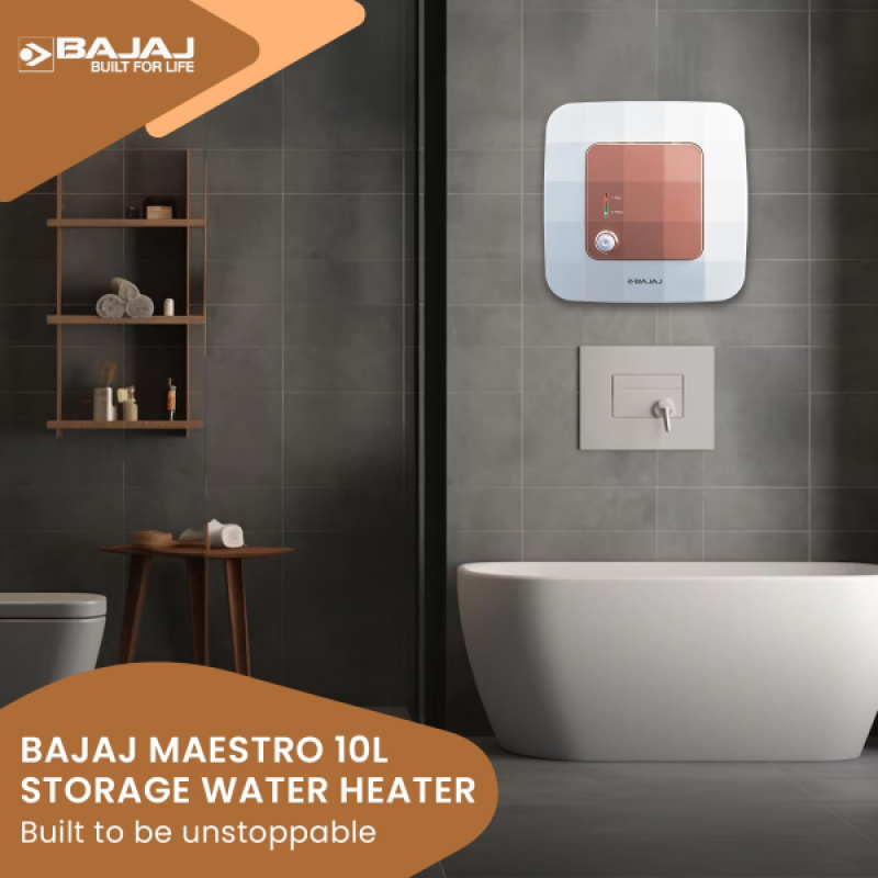 Bajaj Maestro Storage Water Heater | 10 L | White & Beige | 150897 Bajaj Maestro Storage Water Heater | 10 L | White & Beige | 150897
