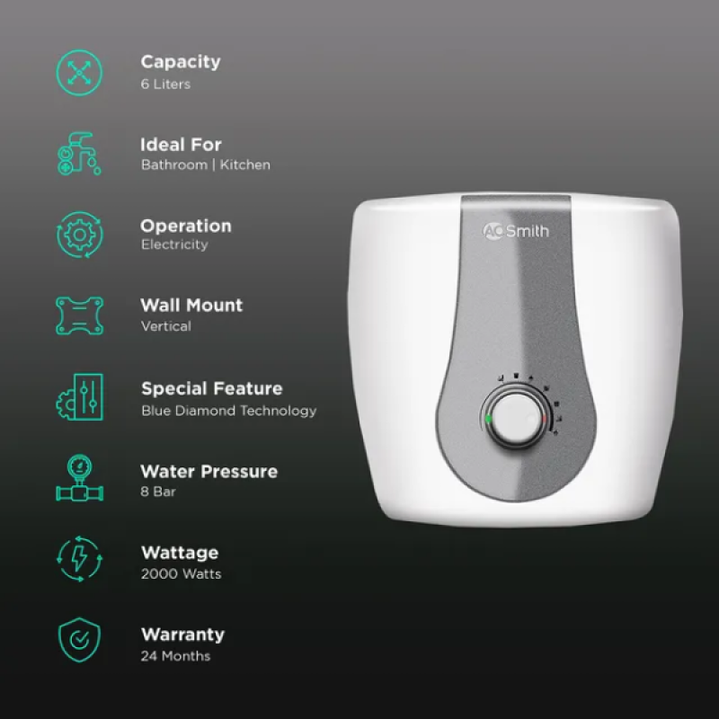 AO Smith Finesse Water Heater | 6 L | White AO Smith Finesse Water Heater | 6 L | White