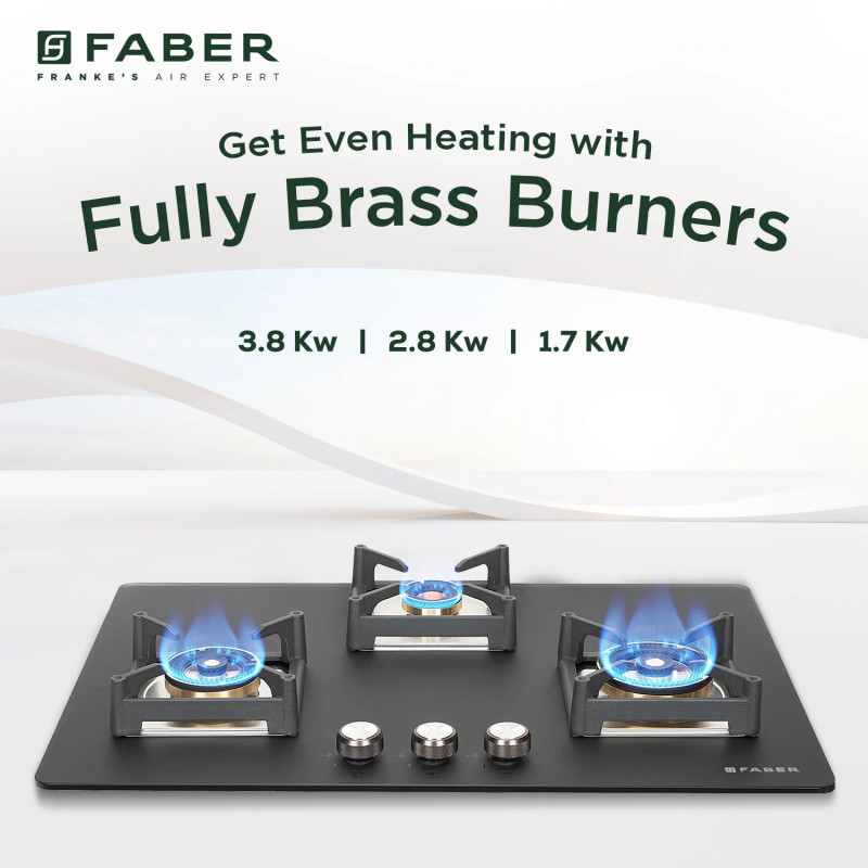 Faber HOB BELLA HT 753 BR AI FFD Automatic Hob | 3 Burner | Glass Top | Black Faber HOB BELLA HT 753 BR AI FFD Automatic Hob | 3 Burner | Glass Top | Black