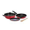 Blueberry’s Premium Nonstick Kadai Tawa Fry Pan Combo | Kitchen Cookware Set Combo with Glass Lid | Red