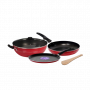 Blueberry’s Premium Nonstick Kadai Tawa Fry Pan Combo | Kitchen Cookware Set Combo with Glass Lid | Red