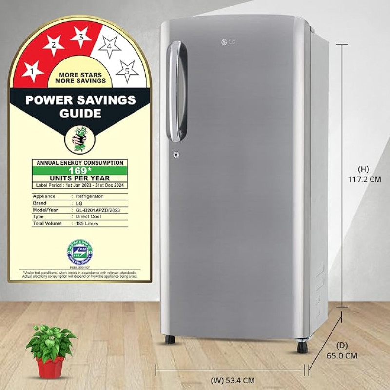 LG Direct Cool Single Door Refrigerator | 185 L | 3 Star | Shiny Steel | GL-B201APZD LG Direct Cool Single Door Refrigerator | 185 L | 3 Star | Shiny Steel | GL-B201APZD