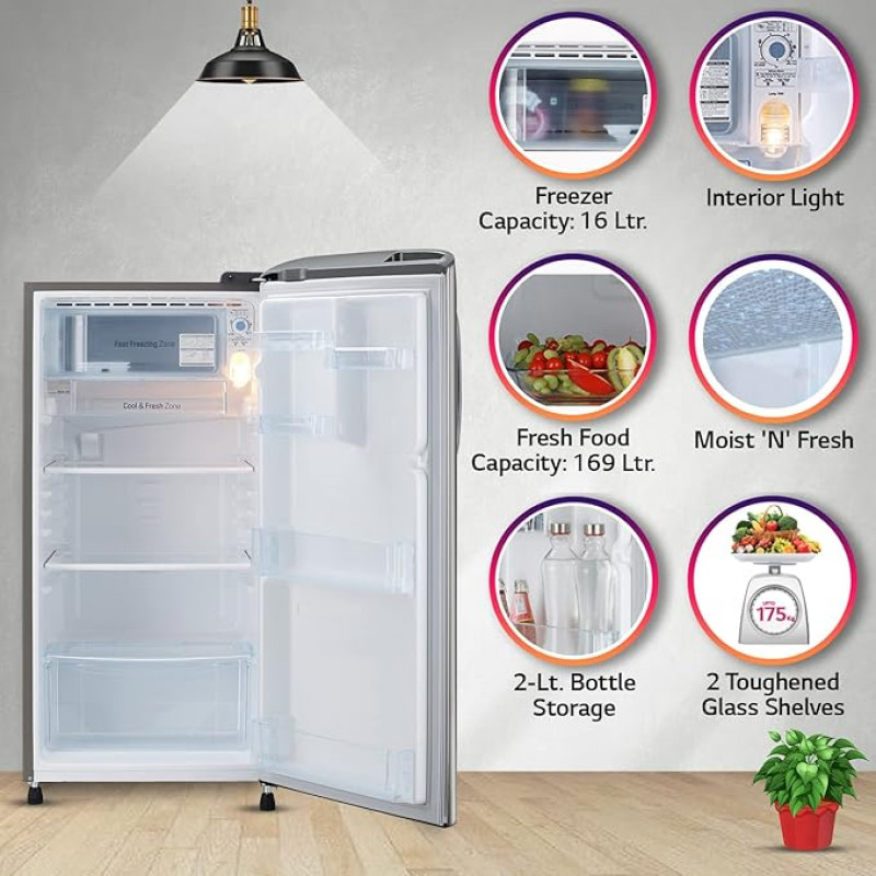 LG Direct Cool Single Door Refrigerator | 185 L | 3 Star | Shiny Steel | GL-B201APZD LG Direct Cool Single Door Refrigerator | 185 L | 3 Star | Shiny Steel | GL-B201APZD